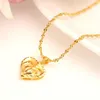 Double many Heart Pendant Necklaces Romantic Jewelry 24 k Yellow Fine Gold Womens Wedding gift Girlfriend Wife Gifts259x
