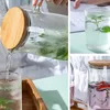 Bouteilles d'eau 2x 1,7 L Pichet en verre avec poignée Couvercle en bambou Résistant à la chaleur Capacité de bouilloire froide Pichet de jus de thé