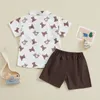 Kledingsets Baby Boy 2-delige herenoutfits met korte mouw Beerprint Bowtie Shirt Shorts Set Peuterkleding Zomer