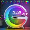 Altoparlante Bluetooth Sveglia digitale Subwoofer Caricatore wireless Controllo APP Lampada da atmosfera per luce notturna RGB per Iphone 231228