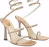 Sandálias luxuosas renecleo sapatos femininos saltos incrustados de cristal solas de glitter caovilla cristais espiral tornozelo cinta senhora gladiador