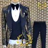 Giacca da uomo modello oro giacca pantaloni gilet 3 pezzi set da sposa sposo smoking formale festa moda bavero blazer 231229