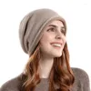 Berets moda inverno chapéus com fluff forrado à prova de vento quente gorros ao ar livre proteção de orelha bonnet confortável malha bonnets para mulher