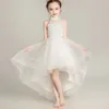 Mädchenkleider, weiße Blumenmädchen-Pailletten-Tutu, High-Low-Neckholder-Ballkleid, formelles Abendkleid für Teenager, langes Festzugskleid für Halloween