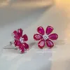 Stud Oorbellen Mode Veelzijdige 925 Zilveren Oorstekers Vrouwelijke Daisy Mountain Camellia Vol Diamanten Ruby Bloemen Eenvoudig