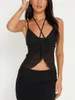 Kvinnors tankar 2023 Summer Ladies Chiffon Cross Halter Neck Camisole Sexig väst ärmlösa tunna axelband Wrap Body Hem Mesh