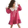 Flickaklänningar 2023 Spring och Autumn Children's Long-ärmklänning för flickor Skolstil Bomull Everyday Peter-Pan-krage-klänning