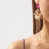 Pendientes personalizados con moda en espiral, líneas geométricas simples y atmosféricas, pendientes largos florales con elegantes y personalizados pendientes con incrustaciones de diamantes