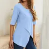 Blouses Femmes Top d'été Vintage Tshirt Femmes O-Cou Demi Manches Pull Tops Irrégulière Ourlet Fendu T-shirt Streetwear Blusa Feminina