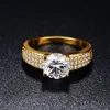Cluster Ringen Hebben 18K Puur Massief Geel Gouden Ring Solitaire 2ct Lab Diamond Wedding Voor Vrouwen Zilver 925 Jewelry227F