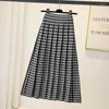 Skirts Korean Jacquad Long Knit Women Sweater High Waist Elastic Midi Maxi Skirt Autumn Winter Female A Line Pleated