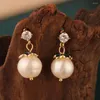 Baumelnde Ohrringe, ethnische Mode, Emaille, Süßwasserperlen-Tropfenohrring, einfacher Retro-Klassiker, Kristall für Frauen, Schmuck