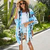 Women's Swimwear OMCHION Women Swimsuit Cover Up Sleeve Kaftan Beach Tunic Robe Gradient Printted Pareo Summer See Through Sexy Beachwear
