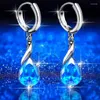 Hoop Earrings Aqua Blue Crystal Water Drop Stone Earring Pear Cut White Pink Zircon For Women Charm Silver Color Wedding Jewelry