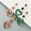 Fashion Women Heart Earrings S925 Silver Pin Studs Green Pink Bling Rhinestone Pendant Drop Jewelry Gifts Glass Drill Lady Girls S297G