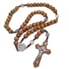 Männer Frauen Christus Holz Perlen 10mm Rosenkranz Perle Kreuz Anhänger Gewebte Seil Kette Halskette Schmuck Accessories1184t