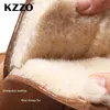 Stövlar kzzo 2021 NYA ARTID Fashion Sheepskin Leather Women Casual Short Snow Boots Natural Wool Päls fodrad Vinter Varma skor Nonslip