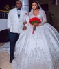 2024 Hochzeitskleid Afrikanischer U-Ausschnitt Langarm Pailletten Spitze Applikationen Puffy Brautkleider Customed Vestidos De Novia