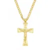 Massiver 10-Karat-Gelbgold-gefüllter Jesus-Charm mit breitem Kreuz, großer Anhänger 55 x 35 mm mit 24 kubanischen Miami-Ketten 600 x 5 mm3201