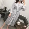 Mulheres sleepwear robe vestido de sono para mulheres rendas cetim vestido de manhã casa roupas quimono roupão loungewaer v-pescoço nightshirts