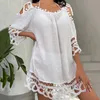 Maillots de bain pour femmes Tops Boho Lâche Blanc Blouse Blouse Off Épaule Robe Creux Out Dentelle Pour Vacances Femme Vêtements