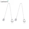 Dangle Chandelier LUOTEEMI Marque Boucles d'oreilles à la mode Double face Brillant CZ avec bijoux en perles simulées Fil d'oreille Longue chaîne Br194q