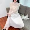 Party Dresses Summer 2023 Chinese Style Button Embroidery Hubble-bubble Sleeve Short Paragraph Two Suits Female Waist Strap Dress