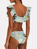 Women's Swimwear Light Blue Floral Print Bikini For Women Fashion Summer1 Piece Swimsuit And Sarong Bathing Suits Beach Style Sexy 2023