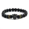 Strand Bracelet Men Black Lava Healing Balance Beads Reiki Buddha Prayer Natural Stone Yoga For Women Leopard Head