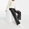 Pantaloni da donna Pantaloni in pelle opaca a vita alta per donna Slim Gamba dritta Ladies Casual Loose PU Camino Party Clubwear