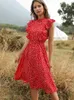 Casual klänningar monterade kläder till knän 2023 rött för kvinnor