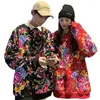 Herrtröjor par runda harajuku hiphop halsade långärmade jackor enhetlig stor storlek streetwear kinesisk stil nordöstra blommor kläder