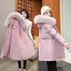 Mulheres parka moda longo casaco de lã forro com capuz parkas jaqueta de inverno fino com gola de pele quente neve usar roupas acolchoadas 231229