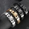 Link pulseiras 12mm punk retro viking lobo pulseira homens hiphop placa de ouro aço inoxidável dupla malha corrente animal pulseiras jóias pulseira