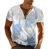 T-shirt da uomo 2024 T-shirt estiva Stampa sfumata Casual quotidiano Maniche corte Pullover Bottone moda con scollo a V All'aperto Sport Top Hombre