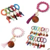 Party Favor 14 Styles Wood Pärlor Keychain Pearlescent Color Armband Key Ring Women Diy Crafts Gift With Eloy RRF13453 Drop Deliv DH3FU