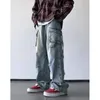 Jeans pour hommes hommes déchiré trous cargo mode bavures vintage bleu streetwear pantalon denim décontracté unisexe hip hop patchwork jean