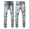 Nowe przybycie fioletowe dżinsy męskie marka High Street moda biała elastyczna elastyczna chuda fit dżins Mężczyźni umyci uszkodzone zniszczone przyciski dziury Fly Hip Hop Solid Dżinsy Spodnie