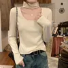 Women's T Shirts Autumn Winter Thick Shirt For Women Slim Stretchy Hollow Out Halter Tshirts Woman Clothes Long Sleeve Sexy Crop Top