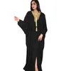 民族衣類モロッコカフタンフロントオープンドバイアバヤ女性2023ゴルデンリボンvネックバットウィングスリーブトルコアラビアイスラム教徒の着物ベルベット