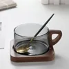 200ml Glass American Latte Coffee Cup With Wooden Tray High Borosilicate Heat-resistant Milk Tea Cup Fresh Ground Coffee Mug 231228