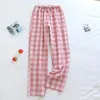 Mulheres sleepwear primavera outono casal polka dot longo algodão gaze fina pijama calças lounge sleep wear homens mulheres bottoms moda aconchegante