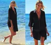 Women's Swimwear Bark Wrinkle Two Pockets Hidden Hook Beach Bikini Sunscreen Shirt Cover-up