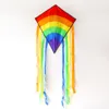 Chinese style kite rainbow striped polyester diamond ribbon kite for spring and summer vacation and spring outing P214