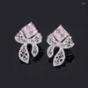 Dangle Earrings S925 Silver Asite Square Pink Diamond 8 Bow Texture Women's Engagement