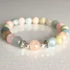 MG0817 Bracciale genuino con morganite da 8 mm Bracciale Chakra del cuore Portafortuna per le donne Bracciale gemma curativo Dainty Yoga Mala Bracciale2347