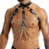 Riemen Heren Mode Nachtfeesten Clubwear Body Schouder Borst Gesp PU Lederen Harnas Homo Man Punk Gothic Metalen Ketting Halt253A