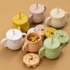 Cartoon Cute Silicone Straw Cup Children's Drinking Cup Snack Cup 2-i-1 Food Storage Box med handtag Feed Water Cup BPA gratis 231229