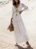 Long Dress Women Boho Lace Maxi Dress Summer Beach Holiday White Wedding Dresses Ladies Retro V Neck Sundress Ropa