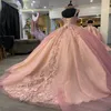 Roze Glanzende Jurken voor Quinceanera Baljurk Appliqué Kant Kralen Schoolfeest Zoet 16 jaar Verjaardagsfeestje voor meisjes Vestidos 15 Anos Prinses